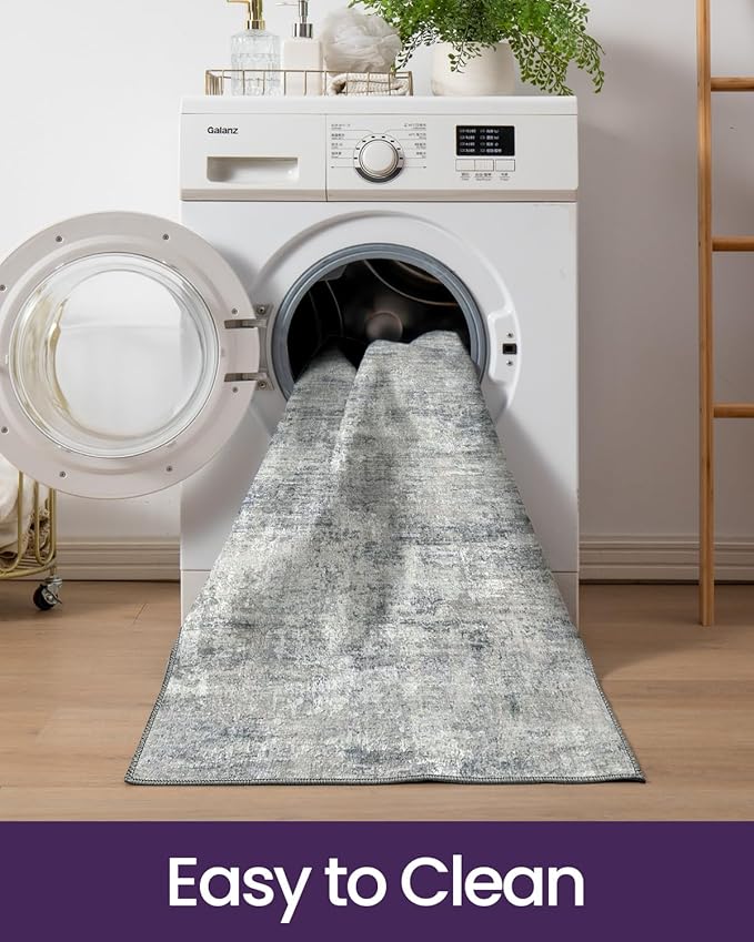 DEXI Hallway Runner Rug 3x8, Modern Abstract Non Slip Thin Soft Runners Carpet, Stain Resistant Washable Indoor Rug for Hallway Entryway Kitchen Laundry Room Living Room, Blue