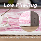 Bright Pink Area Rug for Living Room, 8x10 Machine Washable Rugs with Non-Slip Backing for Girls Bedroom, Large Vintage Carpet for Kitchen Laundry Kids Room