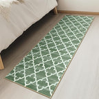 Area Rug 2x10, Moroccan Trellis Print Carpet, Machine Washable Non-Slip Rugs for Living Room, Bedroom, Dining Room & Entryway, Green