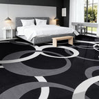 YIHOUSE 9x12 Ft Area Rugs, Concentric Circle Carpet Washable Rug, Black and White Geometric Design Rug for Extra Large Living Rooms, Great Rooms, Commercial Spaces Office Decor, Nonslip Non-Shedding