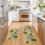 Artoid Mode Check Pattern Flowers Floral Spring Kitchen Mats Set of 2, Home Decor Low-Profile Kitchen Rugs for Floor - 17x29 and 17x47 Inch