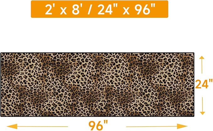Leopard Rug 2x8 Modern Print Hallway Runner Rug with Rubber Backing Washable Non-Slip Runner Rugs for Bedroom Kitchen Living Room Indoor Decor（2x8ft,Brown）