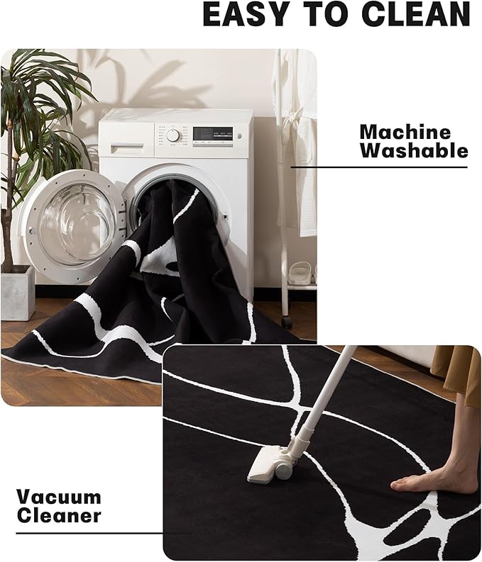 YIHOUSE Modern Washable Area Rug for Living Room Bedroom - Large Abstract Black and White Rug Non-Slip Ultra-Thin Home Decor (Dark Warping, 6'x9'ft)