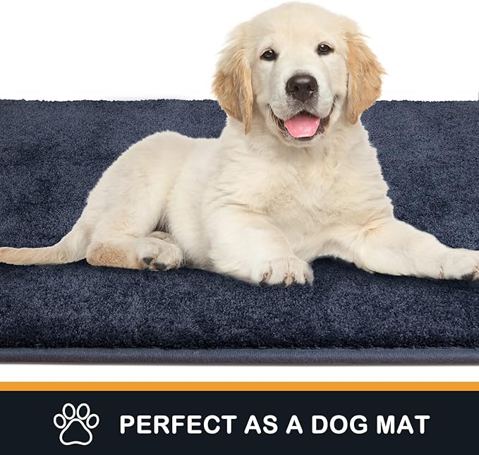 PURRUGS Dirt Trapping Door Mat 31.5" x 47", Non-Slip Machine Washable Entry Rug, Shoe Scraper, Dog Doormat, Super Absorbent Welcome Mat for Front & Back Door, Muddy Shoes & Paws, Navy Blue