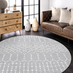 Lahome Moroccan Washable Round Rug 4Ft Round Area Rugs for Bedroom Non-Slip Grey Stain Resistant Round Kitchen Rug, Modern Geometric Print Indoor Floor Circle Carpet for Entryway Living Room Sofa