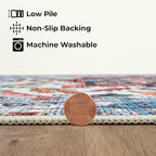 GLN Rugs Traditional Collection - Machine Washable Area Rug, Traditional Washable, Non Slip, Low Pile Chenille Rug, Living Room, Bedroom, Kitchen Rug (5' x 7' Blue/Multicolor)