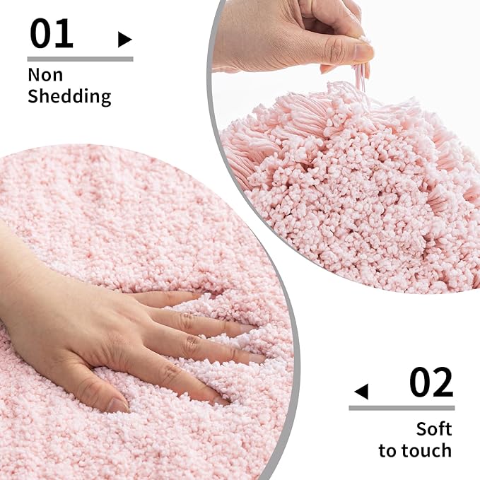 Bathroom Runner Rug 24x59 Pink Non Slip Fluffy Long Bath Mat for Bathroom Floor Washable Plush Luxury Bath Rug for Tub Absorbent Shower Sink Mat Bedside Rug