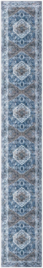 KOZYFLY Runners for Hallways 3x16 Ft Extra Long Washable Kitchen Thin Runner Rug Boho Runner Rug for Entryway Indoor Blue Printed Oriental Faux Wool Stair Floor Carpet Runner for Stair Kitchen Hall