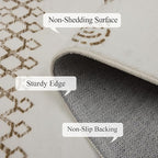 Washable Area Rugs 8x10, Large Rugs for Living Room, Carpet for Bedroom, Boho Soft Faux Wool Retro Dining Room Rug, Non-Slip Backing Resistant Low Pile Vintage Print Rug for Home Office(Beige)