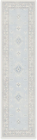 RUGGABLE Washable Vintage Runner Rug – Verena Soft Blue 2.5x10, Stain-Resistant, Non-Slip Hallway Runner – Machine Washable Rug for Hallway, Entryway, Living Room & Kitchen–with Standard Pad