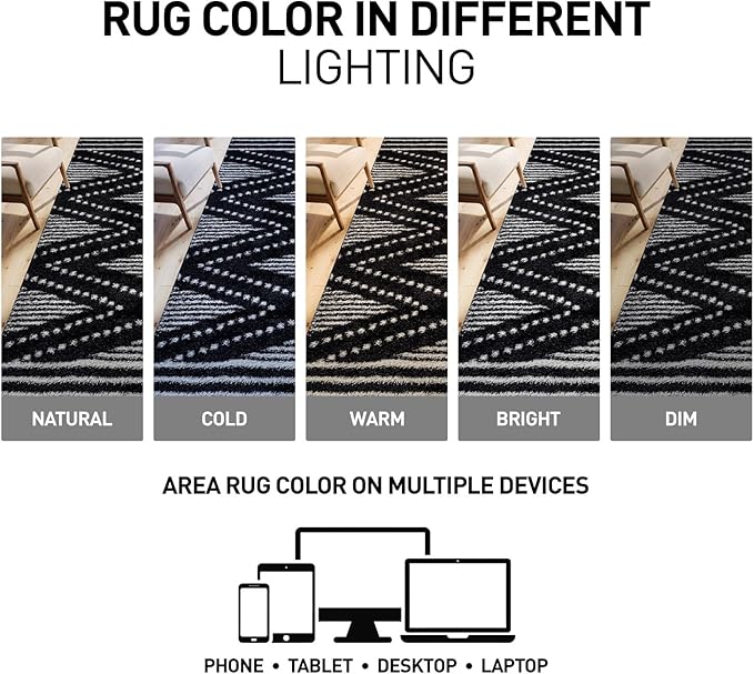 Rugshop Geometric Shag Area Rug Anthracite Dark Gray and White 7' 10" x 10' Perfect for Large Living Rooms, Dining Areas, Bedrooms