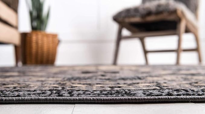 Unique Loom Taftan Collection Border Geometric Tribal Inspired Design Area Rug (4' 0 x 6' 0 Rectangular, Gray/ Black)