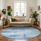Round 6ft Area Rug Modern Abstract Washable Carpet for Living Room Bedroom Dining Room Home Office - Abstract Teal Grey