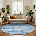 Round 4ft Area Rug Modern Abstract Washable Carpet for Living Room Entryway Dining Room Home Office - Abstract Teal Grey