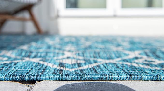 Unique Loom Outdoor Trellis Collection Area Rug - Tribal Trellis (3' 3" x 5' 3" Rectangle, Teal/ Ivory)