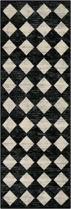 Lahome Washable Kitchen Runner Rug, 2x7 Black and White Hallway Runner Rugs with Rubber Backing Bathroom Runners, Moroccan Trellis Soft Non Slip Stain Resistance Carpet Runners for Entryway Bedside