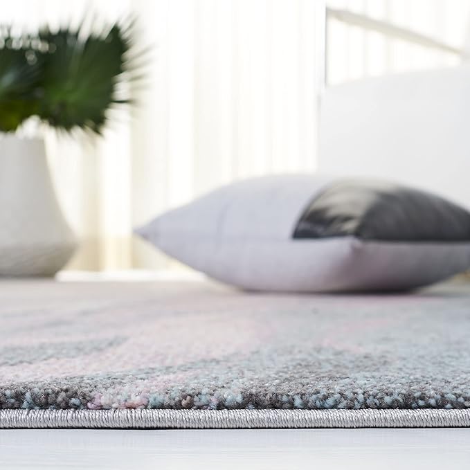 SAFAVIEH Glacier Collection 6'7" x 9' Pink / Blue GLA126U Modern Abstract Non-Shedding Living Room Bedroom Dining Home Office Area Rug