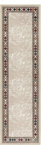 Antep Rugs Alfombras Modern Bordered 2x7 Non-Skid (Non-Slip) Low Profile Pile Rubber Backing Indoor Area Runner Rugs (Beige, 2' x 7')