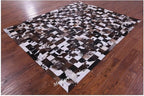 Modern Design Premium Cowhide Leather Carpet with Chevron Pattern, Area Rug (Brown/White-1, 12x15)