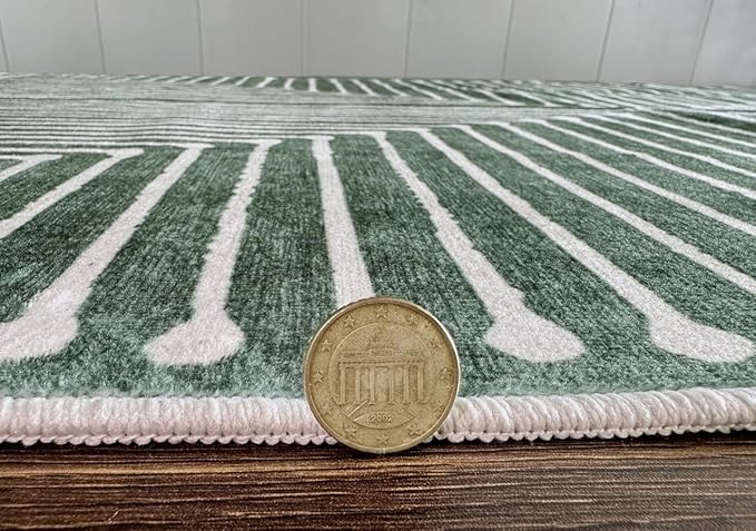 GLN Rugs Contemporary Collection - Machine Washable Area Rug, Contemporary Washable, Non Slip, Low Pile Chenille Rug, Living Room, Bedroom, Kitchen Rug (2' x 3' Beige Green)