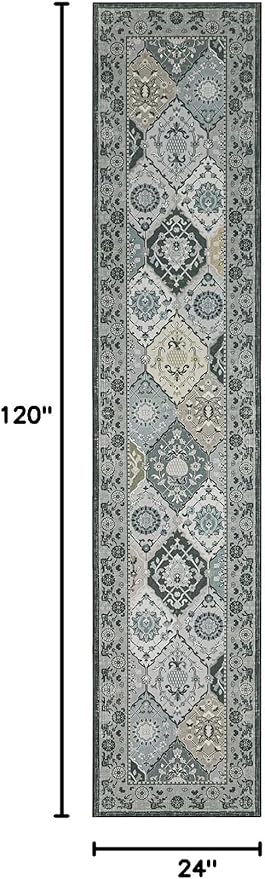 Phantoscope Washable Runner Rug 2'x10' Non-Slip, Vintage Boho Hallway Rugs for Entryway, Stair, Bedroom, Distressed Moroccan Mosaic Diamond Pattern, Low-Pile Foldable Floor Carpet, Grey Charcoal