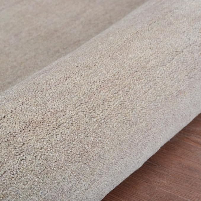 Rugsotic Carpets Hand Knotted Loom Wool ECO-Friendly Area Rugs - 2'6"x8', Runner, Beige Color, Solid Plain Design, High Pile Thick Handmade Anti Skid Area Rugs for Living Room, Bed Room (L00111)