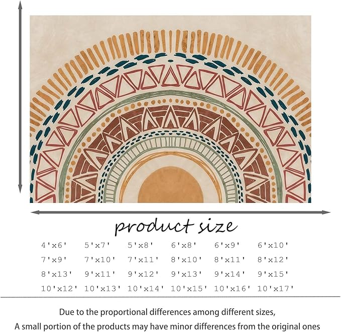 Colorful Geometric Sun Rug, Sun Pattern Rug, Geometric Area Rugs, Colorful Abstract Rugs, Washable Boho Carpet for Living Room, Bedroom, Dining Room, Office (8' x 13'(Rectangular))