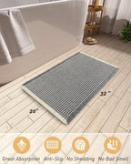 Upgraded Waffle Bath Mat, Super Absorbent Non Slip Bath Mats for Bathroom Floor, Machine Washable Bathroom Rugs with Tassels, Rubber Backed Bathroom Mats, Ultra Soft, 20" x 32",DarkGrey & Cream