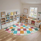 jinchan Macy Kids Rug for Classroom 7ft Radius Corner Washable Area Rug Modern Colorful Quarter Circle Rug Soft Non-Slip Carpet for Nursery Playroom Daycare Reading Nook Living Room Confetti on Cream