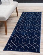 Unique Loom Marilyn Monroe Glam Collection Area Rug - Trellis (2' x 10' Runner, Navy Blue Silver/ Silver)