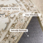 jinchan Fiora Round Rug 8ft Area Rug - Taupe Vintage Floor Mat Indoor Ultra-Thin Soft Floral Print - Washable Circle 8' Retro Accent for Farmhouse Non Slip Dining Room Living Room Bedroom Office