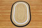 Kilim Oval Rug 2x3 Oval Flatweave Rug Natural Jute Thick 0.27" Solid Pattern Black Beige Hand Braided Jute Handmade Boho Indoor Outdoor Rugs for Kitchen Enterway