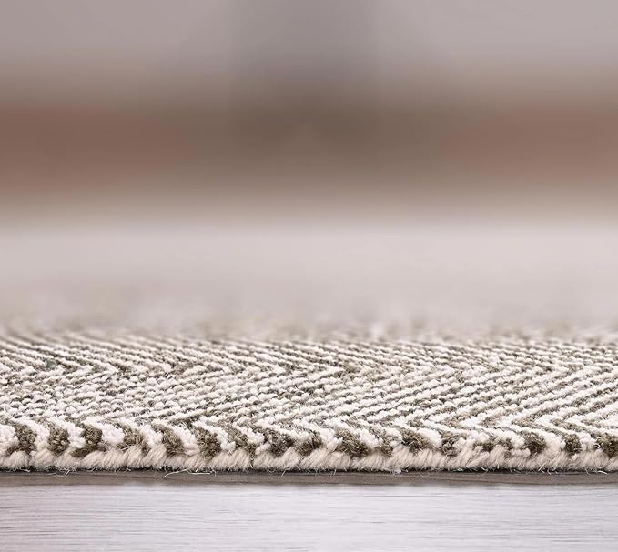 Modern Herringbone Chevron Collection Handcrafted Wool Area Rug - Durable, Zigzag Pattern, for High Traffic, Contemporary Design for Living Room, Bedroom, Dining Room Decor (Dark Olive, 7' x 9')