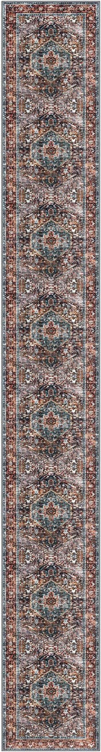 KOZYFLY Area Rug 3x20 Ft Washable Boho Runner Rug for Entryway Hallway Indoor Printed Faux Wool Carpet for Bedroom Kitchen Hall, Brick Red/Orange/Green