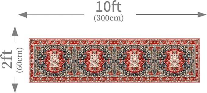 Enkor Runner Rugs for Hallway, 2x10 Washable Soft Boho Non Slip Floor Rugs for Kitchen, Modern Mat for Living Room Bedroom Entryway Red & Blue
