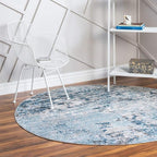 Rugs.com Leipzig Collection Round Rug – 3 Ft Round Blue Low-Pile Rug Perfect for Kitchens, Dining Rooms