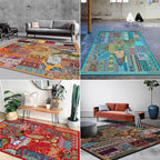 Vintage Boho Area Rugs Multicolor Ethnic Style Geometric Splicing Carpets Bedroom Living Room Kitchen Floor Mats Indoor Outdoor Non-Shedding Runner Rug Home Décor Carpet 3' X 3'