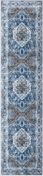 KOZYFLY Runners for Hallways 2x7 Ft Washable Kitchen Runner Rug Boho Runner Rug for Entryway Indoor Blue Printed Oriental Faux Wool Floor Carpet Runner for Bedroom Kitchen Hall