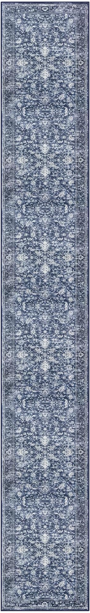 KILOCOCO Hallway Runner 3x18 Rug Runner Printed Vintage Floral Washable Kitchen Runners Non-Slip Rubber Backed Runners for Hallways Laundry Room Distressed Boho Rugs for Bedroom, Blue