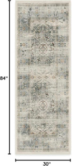 RUGGABLE Washable Vintage Runner Rug – Sarrah Sage 2.5x7, Stain-Resistant, Non-Slip Hallway Runner – Machine Washable Rug for Hallway, Entryway, Living Room & Kitchen – with Standard Pad