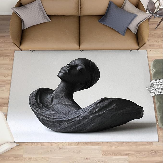 3x5 Sculpture Art Dorm Rug - 3D Portrait Small Rugs for Bedroom, Female Bust Area Rug Washable Non Slip for Bedroom Kitchen Living Room Entryway
