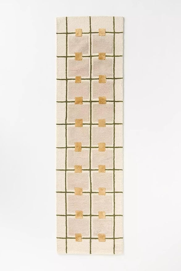 Greer Hand-Tufted Wool Rug - Elegant Taupe and Olive Geometric Pattern for Sophisticated Home Decor (2.5x11 Ft)