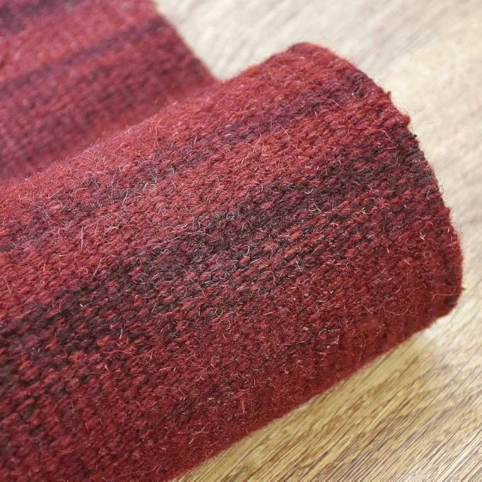 Rugsotic Carpets Hand Woven Flat Weave Kilim Wool 4'x6' Area Rug Solid Dark Red D00111