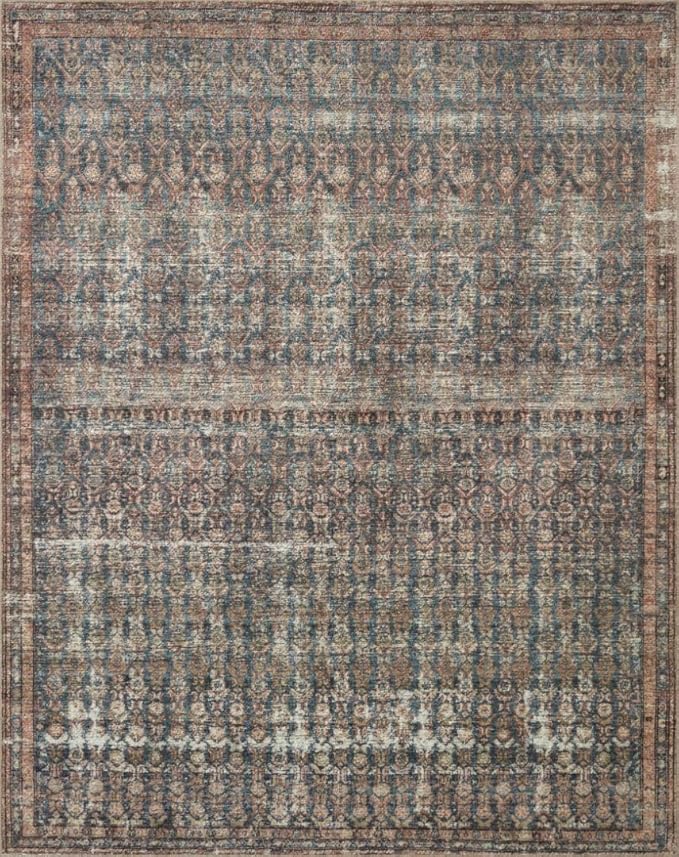 Loloi Amber Lewis Billie Collection, Ocean & Brick 6'-0" x 9'-0" Area Rug – Antique & Distressed Accent Rugs for Living Room, Bedroom, Entryway & Hallway, No Shed High Traffic Area Home Decor Rug