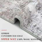 Modern Abstract 3x12 Runner Rug, Beige Grey Neutral Washable Long Kitchen Runner Non-Slip Soft Hallway Rug Runner Thin Print Faux Wool Floor Carpet for Entryway Hall Bedroom