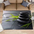Zen Buddhism Rugs for Bedroom - 3x5 Area Rug - Black Zen Dianthus Leaf Rugs for Living Room, Meditation Yoga Rug, Washable Home Decor Carpet