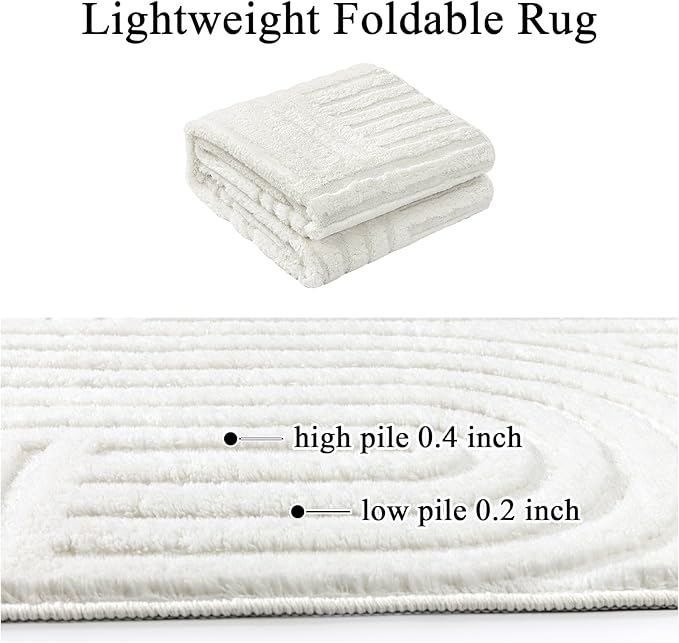 SHACOS Soft Cozy Fluffy Arch Pattern High-Low Pile Area Rugs 6'x9' Large Non Slip Washable Modern Geometric Rug Scandinavian Minimalist Carpet for Living Room Bedroom Dining Room, Cream White