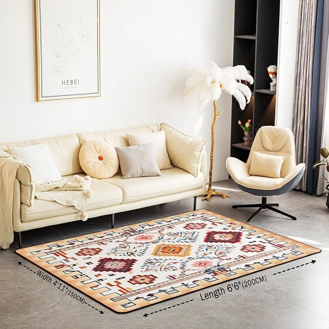 Bohemian Large Area Rug 5x7 Boho Decor Western Living Room Rug | Southwestern Native Aztec Rugs for Bedroom, Ethnic Tribal Geometric Carpet Indoor Floor Mat