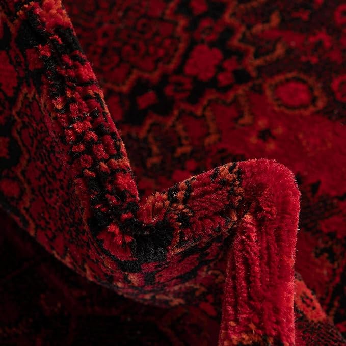 Unique Loom Tekke Collection Area Rug - Sheibani (7' 11" Round, Red/ Black)