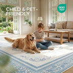 SOULFUL Medium Pile 3x5 Area Rug - Cozy Soft Underfoot Small Entryway Rug - Mist Blue Boho Floral - Washable Non-Slip - Perfect for Living Room Bedroom Foot Kids Room Reading Nook